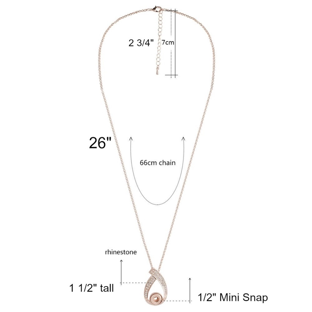 Rose Gold Plated Pendant Necklace Includes 26" Chain and 3 Mini Snaps 12mm Shown - Picture 2 of 4